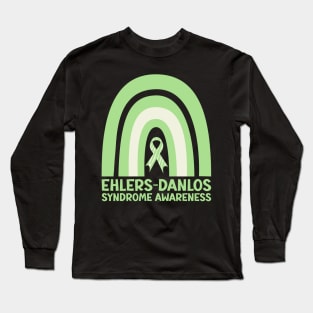 Ehlers-Danlos Syndrome Awareness Ribbon Green Boho Rainbow Long Sleeve T-Shirt